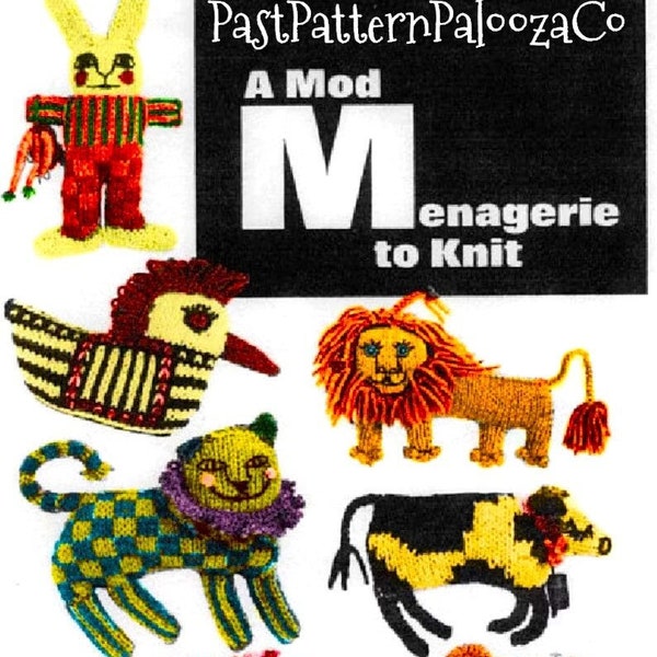 Vintage Knitting Pattern Knit Mod Menagerie Animals PDF Instant Digital Download 1968 Knitted Funky Hippie Psychedelic Amigurumi Soft Toys