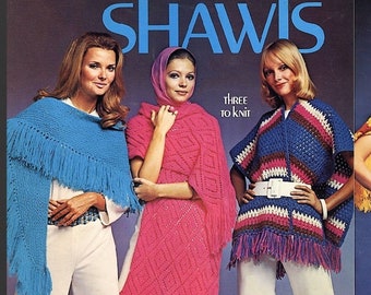 Vintage Womens Shawls Patterns to Knit and Crochet PDF Instant Digital Download Six Groovy Boho 1970s Designs