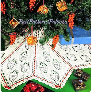 Vintage Crochet Pattern 55" White Pineapple Christmas Tree Skirt PDF Instant Digital Download Red Beaded Closure