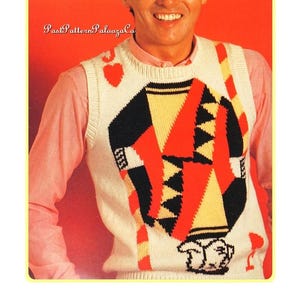 Vintage Knitting Pattern Jack of Hearts Playing Card Vest Sleeveless Sweater PDF Instant Digital Download Adults Poker Casino Novelty Jumper