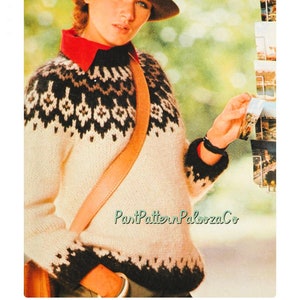 Vintage Knitting Pattern Womens Traditional Nordic Icelandic Sweater Fair Isle Yoke Pullover Jumper PDF Instant Digital Download Chunky Yarn