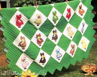 Vintage Sewing Pattern Sunbonnet Sue Windblown Girl Bed Quilt PDF Instant Digital Download Patchwork Applique Blocks Bedspread 78x91