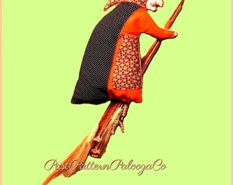 Vintage Sewing Pattern 16" Kitchen Witch Soft Fabric Wall Hanging PDF Instant Digital Download 10 Ply Cotton Applique