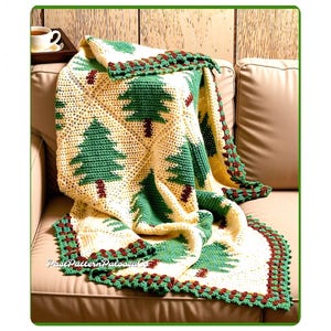 Vintage Crochet Pattern Christmas Tree Farm Afghan PDF Instant Digital Download Holiday Pine Tree Squares Forest Blanket 12 Ply