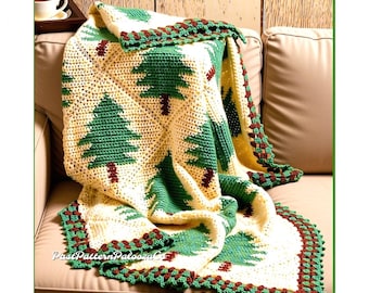 Vintage Crochet Pattern Christmas Tree Farm Afghan PDF Instant Digital Download Holiday Pine Tree Squares Forest Blanket 12 Ply