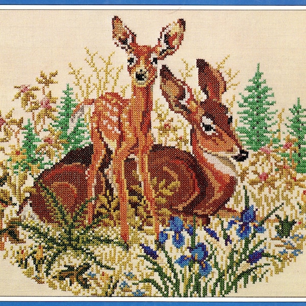 Vintage Cross Stitch Pattern Woodland Deer Family Stag Buck Doe Fawn PDF Instant Digital Download Embroidery Needlepoint Forest Animals 1942