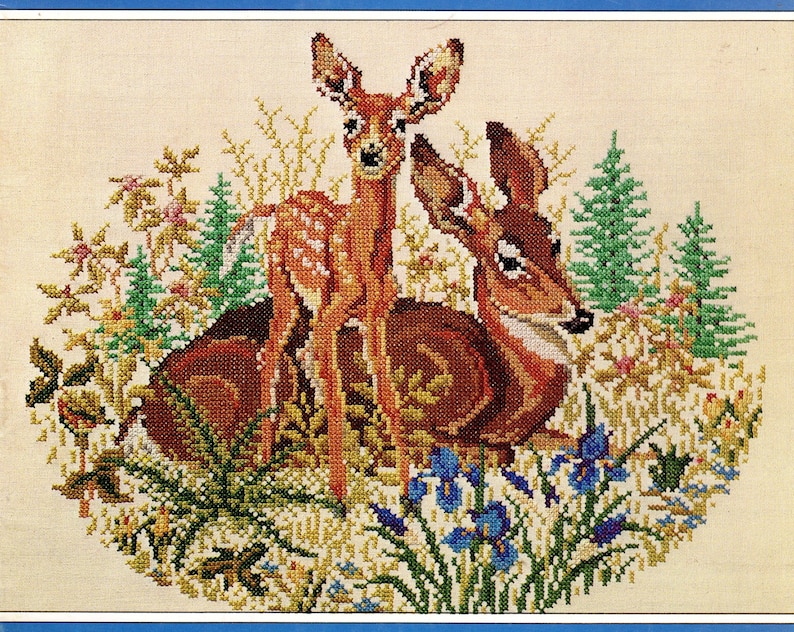 Vintage Cross Stitch Pattern Woodland Deer Family Stag Buck Doe Fawn PDF Instant Digital Download Embroidery Needlepoint Forest Animals 1942 image 1