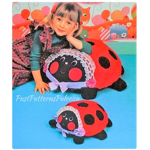 Vintage Sewing Pattern Large 18" Mama Ladybug and 9" Baby Soft Sculpture Toys Red Fur Fabric PDF Instant Digital Download Ladybird Pillow