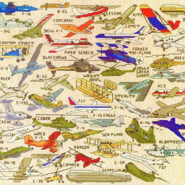 Vintage Cross Stitch Patterns Mini Aircraft Airplanes Motifs PDF Instant Digital Download Embroidery 45 Planes Jets Helicopters A1