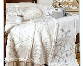 Vintage Crochet Pattern Wedding Bells Anniversary Afghan PDF Instant Digital Download Tunisian Silver Cross Stitch