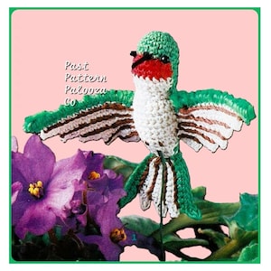 Vintage Crochet Pattern 3" Ruby-Throated Hummingbird PDF Instant Digital Download Mini Bird Amigurumi Plush Stuffed Soft Toy or Plant Pick