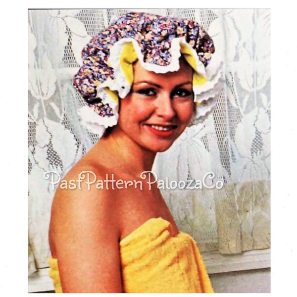 Vintage Sewing Pattern Ruffled Bathing Shower Cap PDF Instant Digital Download Retro Housewife Chic Cotton Waterproof Bonnet