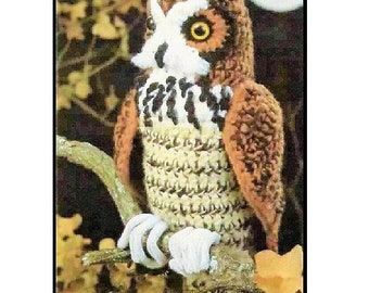Vintage Crochet Great Horned Owl Pattern PDF Instant Digital Download Amigurumi Plush Stuffed Toy Brown Realistic Owl Bird of Prey