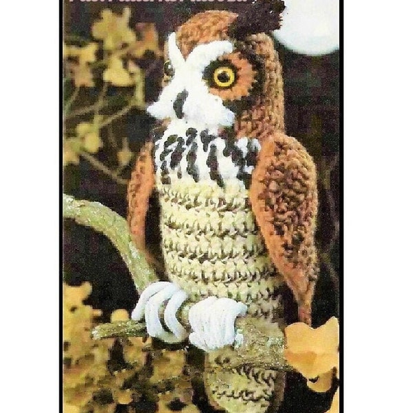 Vintage Crochet Great Horned Owl Pattern PDF Instant Digital Download Amigurumi Plush Stuffed Toy Brown Realistic Owl Bird of Prey