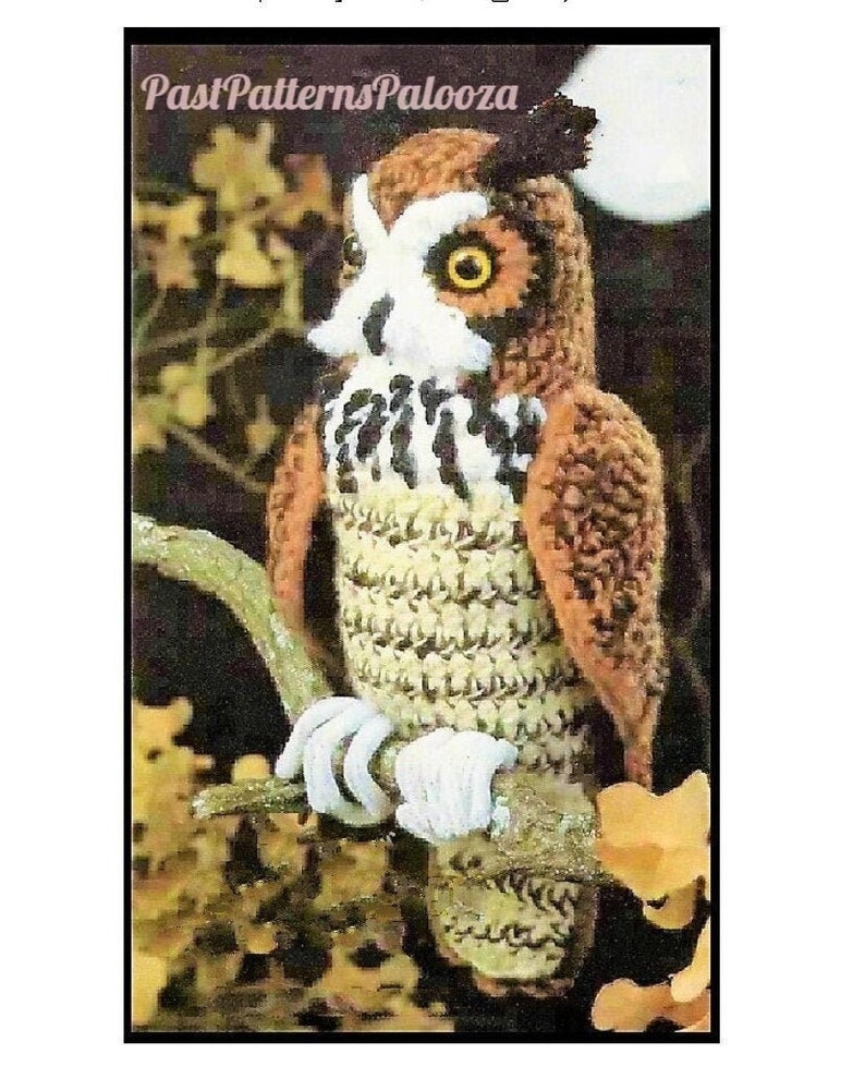 Vintage Crochet Great Horned Owl Pattern PDF Instant Digital Download Amigurumi Plush Stuffed Toy Brown Realistic Owl Bird of Prey afbeelding 1