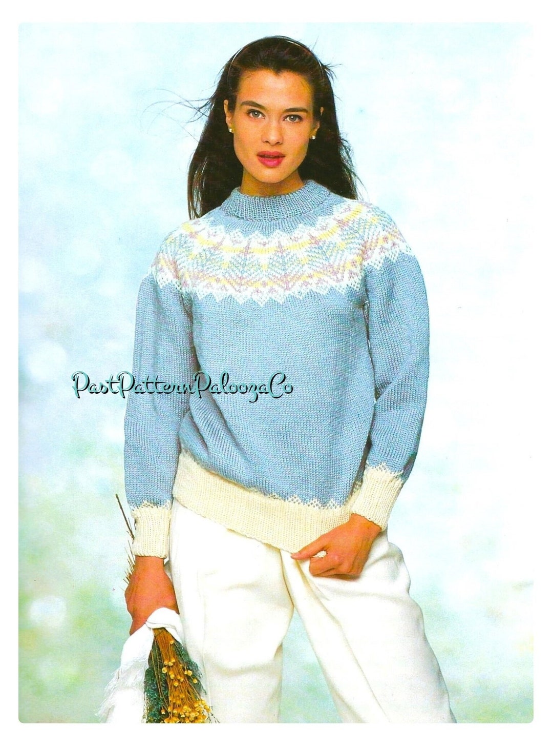 Vintage Knitting Pattern Womens Nordic Pine Tree Leaf Sweater Fair Isle ...