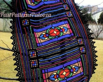 Vintage Crochet Pattern Beautiful Stained Glass Afghan PDF Instant Digital Download Tunisian Stitch Heirloom Blanket 10 Ply