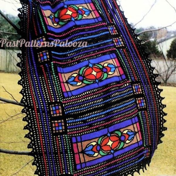 Vintage Crochet Pattern Beautiful Stained Glass Afghan PDF Instant Digital Download Tunisian Stitch Heirloom Blanket 10 Ply