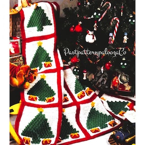 Vintage Crochet Pattern Popcorn Stitch Christmas Trees Afghan PDF Instant Digital Download Holiday Tree and Presents Square Motifs Blanket