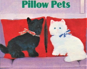 Vintage Sewing Pattern Scottie Dog Persian Cat Pillows PDF Instant Digital Download Realistic Faux Fur Pets Plush Cushions 18x18