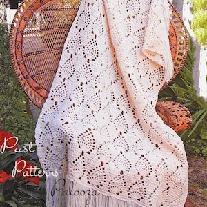 Vintage Crochet Afghan Pattern Fringed Pineapple Throw PDF Instant Digital Download Lacy Pineapples Motif Blanket Design 41x58 10 Ply