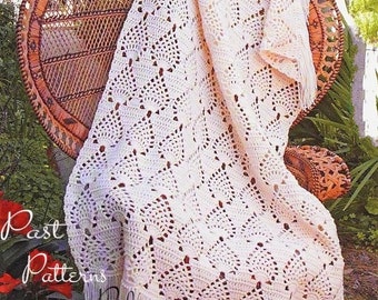Couverture vintage au crochet, motif afghan, franges, ananas, PDF en téléchargement numérique, 41 x 58, 10 épaisseurs