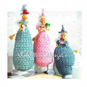 Vintage Crochet Pattern Kitchen Witch Bag Holders Catchers PDF Instant Digital Download 5 Witchy Designs Plastic Bag Organizers 10 Ply