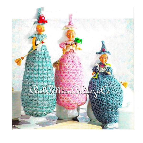 Vintage Crochet Pattern Kitchen Witch Bag Holders Catchers PDF Instant Digital Download 5 Witchy Designs Plastic Bag Organizers 10 Ply