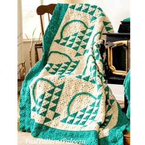 Vintage Crochet Hand Basket Quilt  Afghan Pattern Granny Square Blanket Quilt Block Design PDF Instant Digital Download 55x70 10 Ply