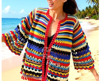 Vintage Crochet Pattern Womens Jazzy Beach Wrap Cover Up PDF Instant Digital Download Retro Swimsuit Cardi Jacket Top DK