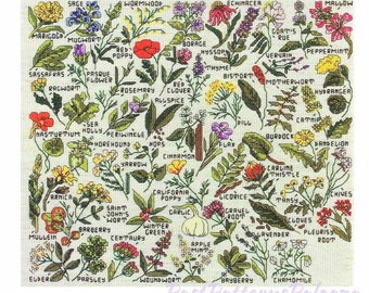 Vintage Kreuzstichmuster Mini Kräuter Gewürze Heilpflanzen Blumen Motive PDF Sofortiger digitaler Download Stickerei Naturheilmittel A1