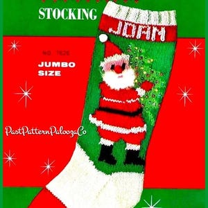 Vintage Santa Carrying Tree Christmas Stocking Knitting Pattern PDF Instant Digital Download Nostalgic  Retro Jumbo Size Holiday Sock 1950s