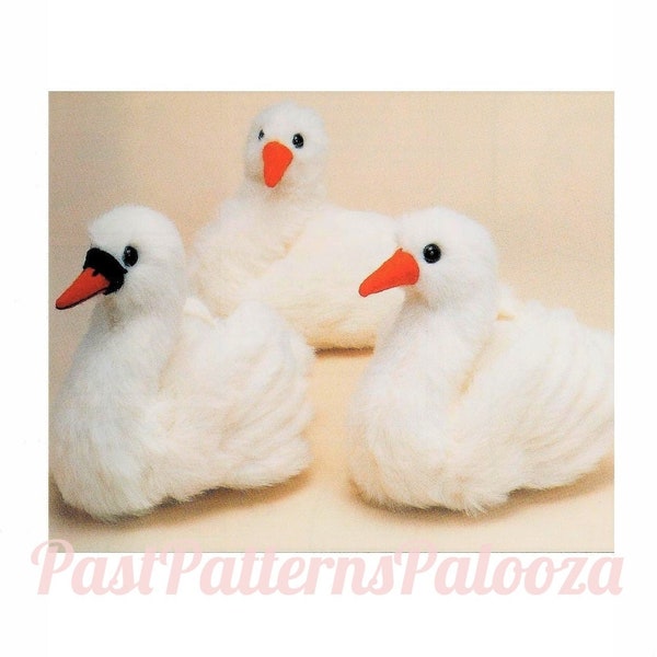 Vintage Sewing Pattern 12" White Swan Soft Sculpture Plush Toy Fluffy Fake Fur Fabric PDF Instant Digital Download Stuffed Plush Water Bird