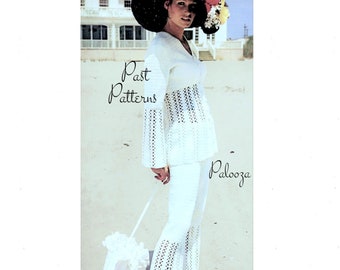 Vintage Crochet Pattern Lace Pants Empire Jacket Set Trouser Pantsuit Flare Legs PDF Instant Digital Download 70s Boho Lacy Outfit