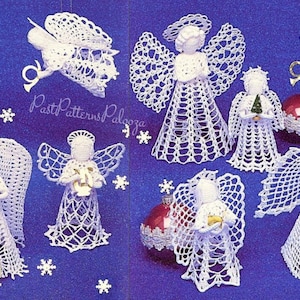 Vintage Crochet Patterns Thread Lace Christmas Angels Ornaments PDF Instant Digital Download Six Standing Designs Tree Topper and Trim Decor