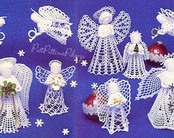 Vintage Crochet Patterns Thread Lace Christmas Angels Ornaments PDF Instant Digital Download Six Standing Designs Tree Topper and Trim Decor