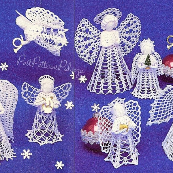 Vintage Crochet Patterns Thread Lace Christmas Angels Ornaments PDF Instant Digital Download Six Standing Designs Tree Topper and Trim Decor