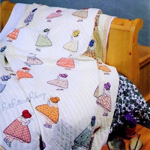 Vintage 1930s Sewing Pattern Sunbonnet Sue Little English Ladies Bed Quilt Applique Sun Bonnet Girl Blocks PDF Instant Digital Download
