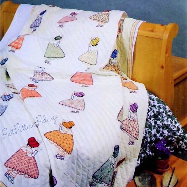 Vintage 1930s Sewing Pattern Sunbonnet Sue Little English Ladies Bed Quilt Applique Sun Bonnet Girl Blocks PDF Instant Digital Download