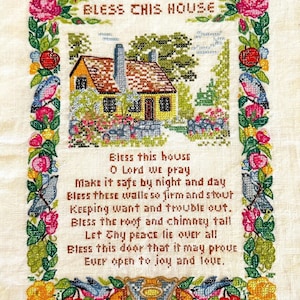 Vintage Cross Stitch Pattern Bless This House Prayer PDF Instant Digital Download Embroidery Needlepoint Home Blessings 12x14