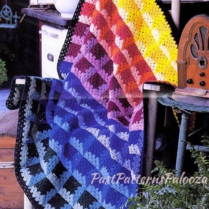 Vintage Crochet Pattern Rainbow Attic Window Granny Square Afghan PDF Instant Digital Download Scrapghan Throw Blanket  47x47 10 Ply