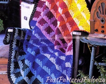 Vintage Crochet Pattern Rainbow Attic Window Granny Square Afghan PDF Instant Digital Download Scrapghan Throw Blanket  47x47 10 Ply