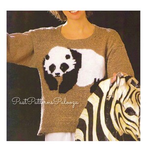 Vintage Knitting Pattern Panda Bear Sweater PDF Instant Digital Download Womens Adult Pullover Animal Jumper 4 Ply