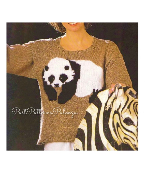 Patron de tejido vintage Sueter de oso panda PDF Descarga digital instantanea Sueter de mujer para adultos Sueter de animales 4 capas Etsy Mexico