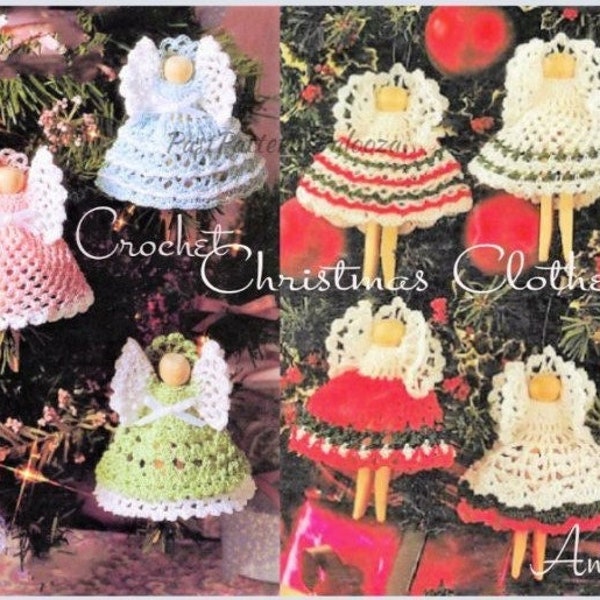 Vintage Crochet Patterns Christmas Clothespin Angel Ornaments PDF Instant Digital Download 11 Designs Cotton Thread Tree Trim or Garland