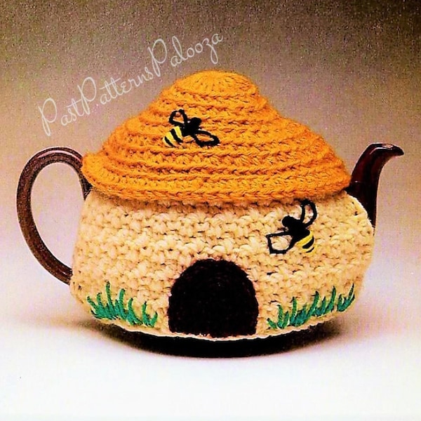 Vintage Crochet Pattern Beehive Tea Pot Cozy Cute Quick Easy PDF Instant Digital Download 10 Ply Honey Bees Cosy Cover Teapot Topper