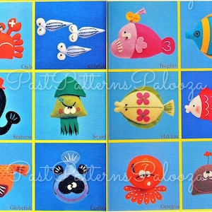 Vintage Sewing Pattern Mini Felt Fish Sealife Soft Dolls 12 Figures 2 -5 Inches PDF Instant Digital Download Crab Seahorse Squid and More
