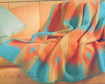 Vintage Crochet Afghan Pattern Southwestern Navajo Indian Blanket PDF Instant Digital Download Navajo Indian Geometric Diamonds Throw 10 Ply