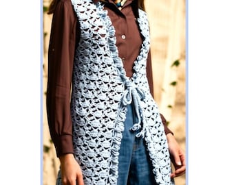 Vintage Crochet Pattern Womens Victorian Maxi Vest PDF Instant Digital Download Lacy Shell Stitch