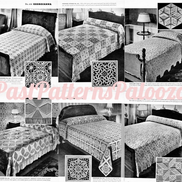 motifs de couvre-lit vintage 12 à crocheter et 2 à tricoter en fil de coton v. 1938 PDF Téléchargement numérique instantané Couvre-lits anciens